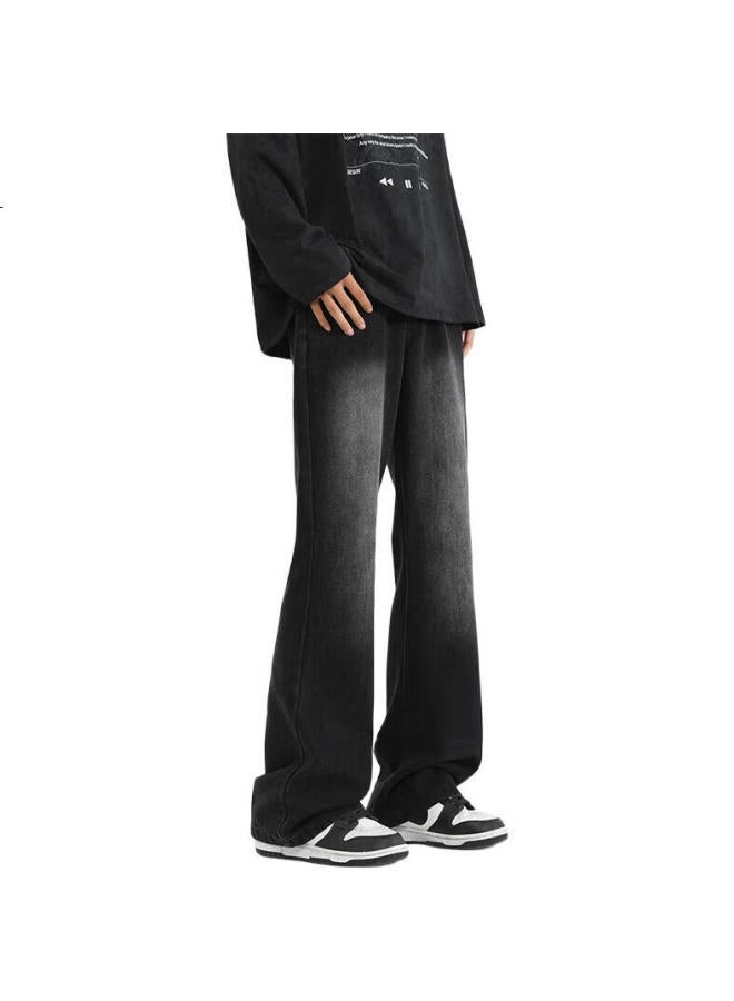 Swamp Area Retro American Style Micro Flared Men'S Jeans Spring Summer Casual Wide Leg Loose Straight Pants K011 Black Gray Xl - Image 1