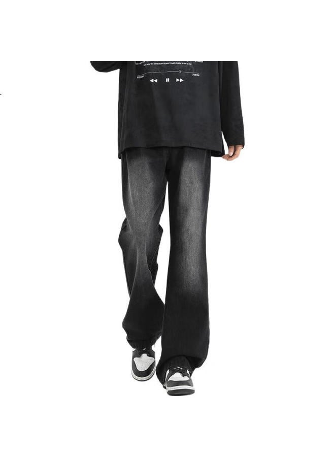 Swamp Area Retro American Style Micro Flared Men'S Jeans Spring Summer Casual Wide Leg Loose Straight Pants K011 Black Gray Xl - Image 3