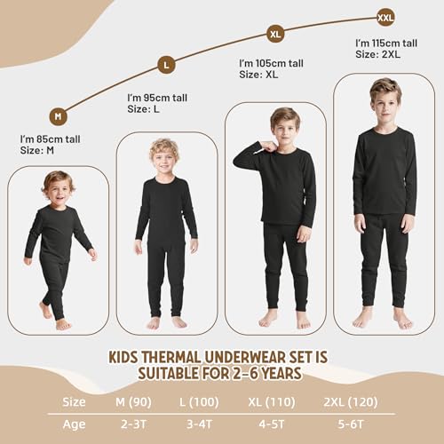 American Trends Boys Thermal Underwear Set Kids Long Johns Set Fleece Lined Base Layer Soft Warm Winter Thermals Sets for Toddler Black 2T-3T - Image 5