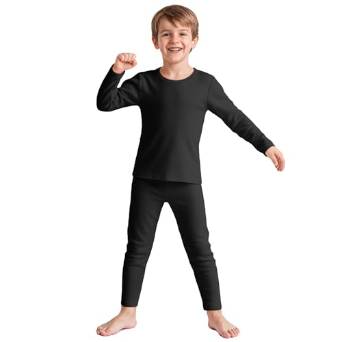 American Trends Boys Thermal Underwear Set Kids Long Johns Set Fleece Lined Base Layer Soft Warm Winter Thermals Sets for Toddler Black 2T-3T - Image 1