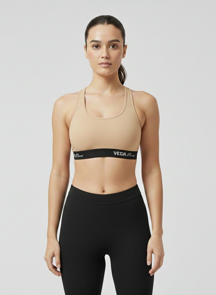 Cottonil VEGA Bra Women's Sports Padded Bra, Racerback Style - Biege - Image 1