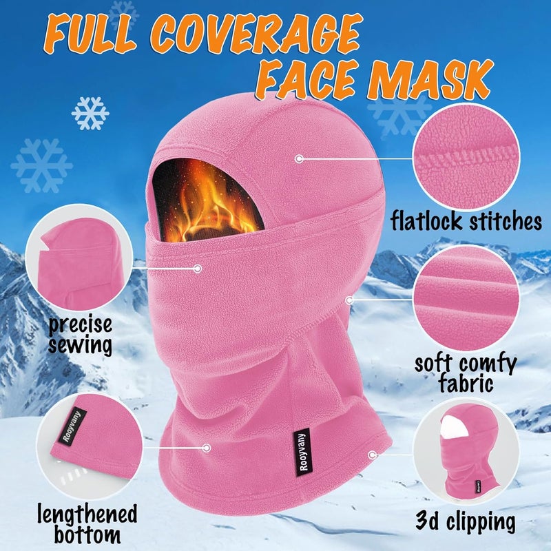 rooyvany Kids Fleece Balaclava Ski Mask - Thermal Windproof Face Mask for Boys/Girls (Rose Red) - Image 3