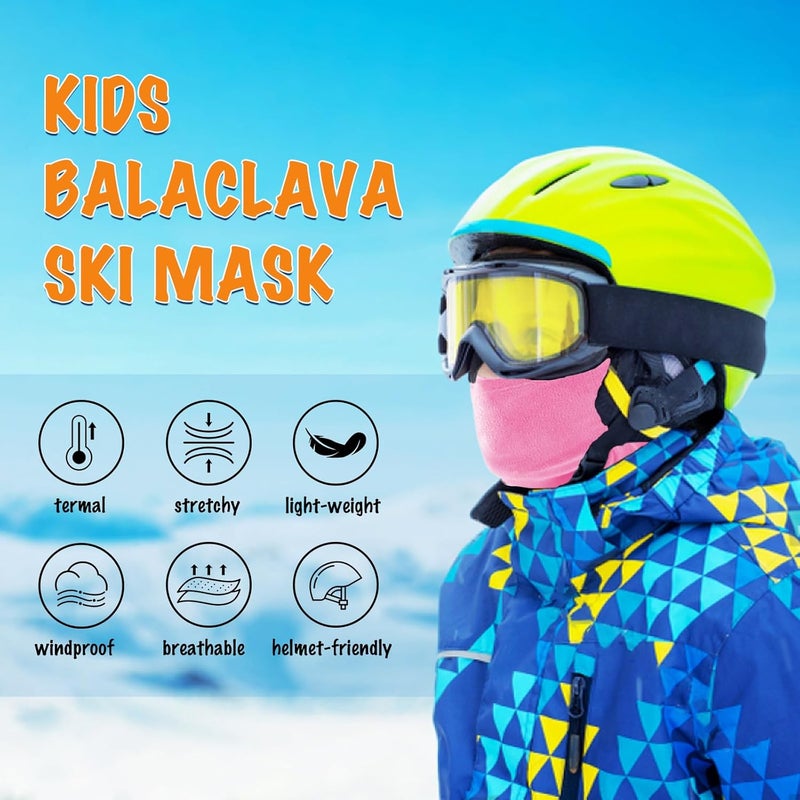 rooyvany Kids Fleece Balaclava Ski Mask - Thermal Windproof Face Mask for Boys/Girls (Rose Red) - Image 2