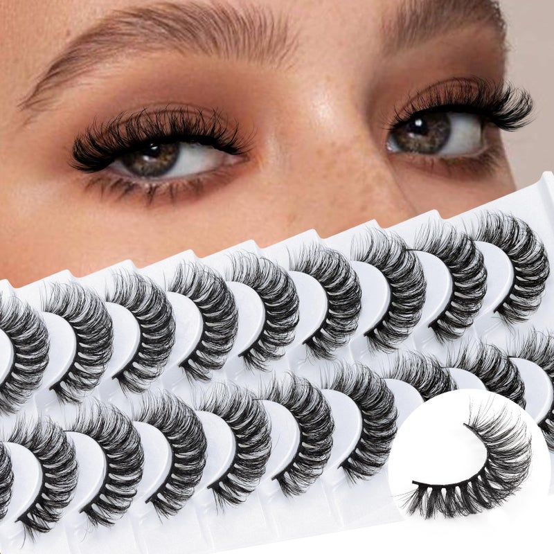 Veleasha Russian Strip Lashes D Curl False Eyelashes Fluffy Wispy Faux Mink Lashes 10 Pairs Pack D04