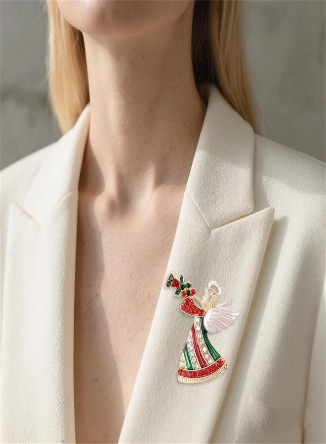 بروش كريستالي مرصع بأحجار الراين لعيد الميلاد من RLHRNDE، مناسب للنساء والرجال، بتصميم أنيق، مزين بقبعة، جرس، رجل ثلج، قطة، إكليل، قفاز، غزال، ملاك، حذاء، دبابيس، ملابس لامعة، هدية مجوهرات عيد الميلاد متناسقة (ملاك) - Image 2