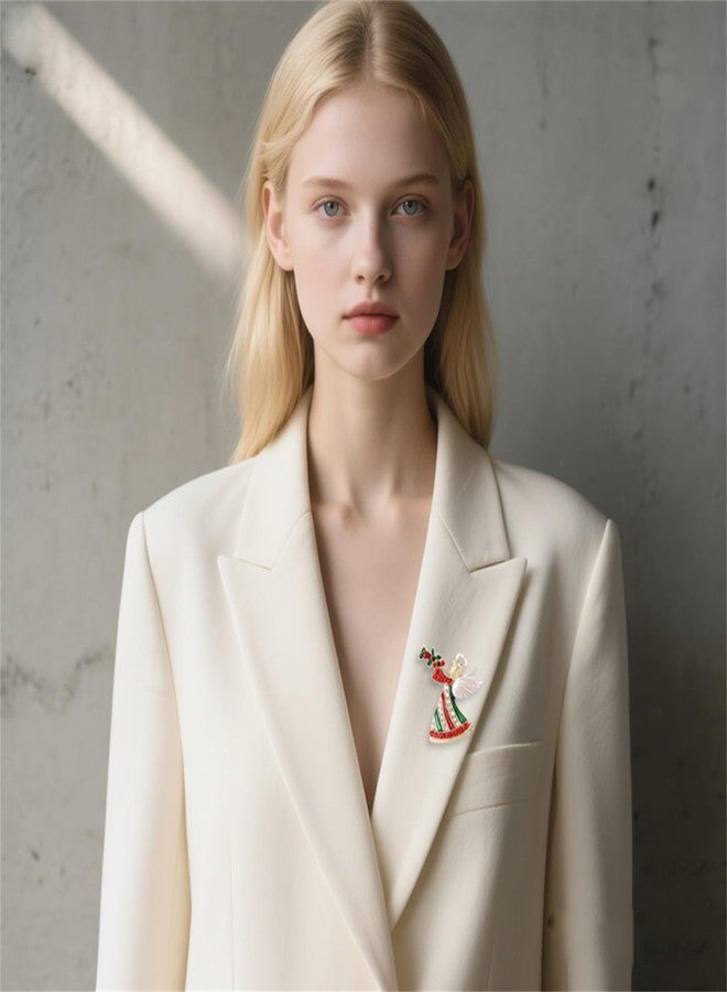 بروش كريستالي مرصع بأحجار الراين لعيد الميلاد من RLHRNDE، مناسب للنساء والرجال، بتصميم أنيق، مزين بقبعة، جرس، رجل ثلج، قطة، إكليل، قفاز، غزال، ملاك، حذاء، دبابيس، ملابس لامعة، هدية مجوهرات عيد الميلاد متناسقة (ملاك) - Image 4