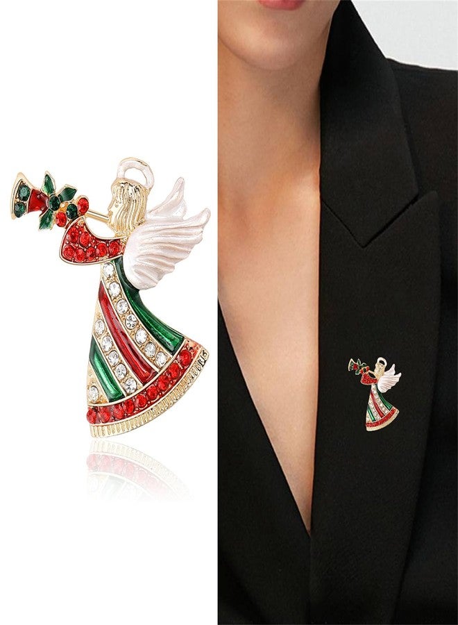 بروش كريستالي مرصع بأحجار الراين لعيد الميلاد من RLHRNDE، مناسب للنساء والرجال، بتصميم أنيق، مزين بقبعة، جرس، رجل ثلج، قطة، إكليل، قفاز، غزال، ملاك، حذاء، دبابيس، ملابس لامعة، هدية مجوهرات عيد الميلاد متناسقة (ملاك) - Image 5