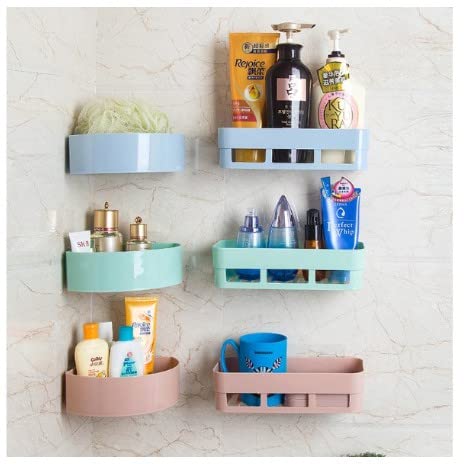 SHOPITECH Combo of 6 PCS Bathroom Shelf RackKitchen ShelfWardrobe ShelfPerfume Rack Plastic Wall Shelf 3 Bathroom Shelves 3 Corner Shelf Bathroom - Image 1