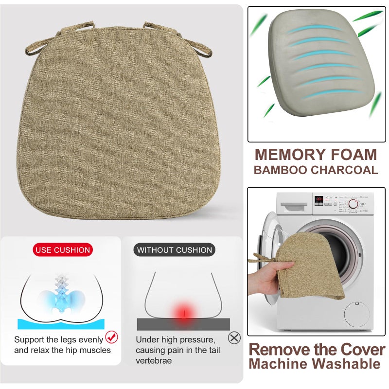 SINOSSO 1 Pack Memory Foam Chair Cushions for Dining Chair, Friendly Woven Fabric 16" U-Shape Comfortable Kitchen Chair Pad, Removable Slip Resistant Seat Cushion (1 Piece, Linen) - Image 5