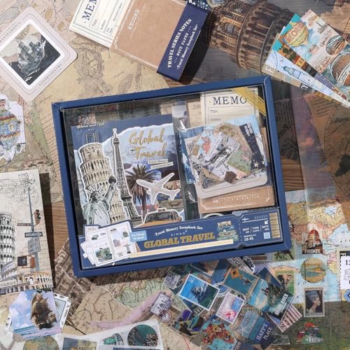 Mluffy Global Travel Vintage Aesthetic journaling kit, Scrapbook Journal Set, DIY Paper Stickers Craft Kits for Journal kit, Aesthetic Sticker, Scrap Book and Notebook Collage (Global Travel) - Image 1