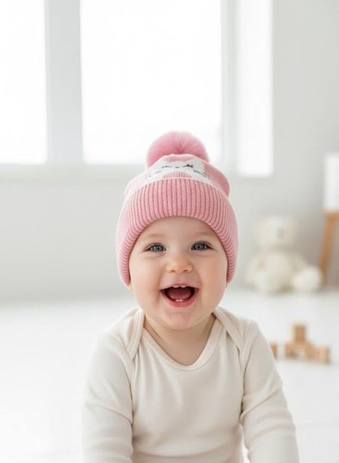 FAMWRAPZ Baby Woolen Cap with Big Bow - Soft Knitted Winter Beanie Hat for Infants & Toddlers (6-24 Months) Pink - Image 3