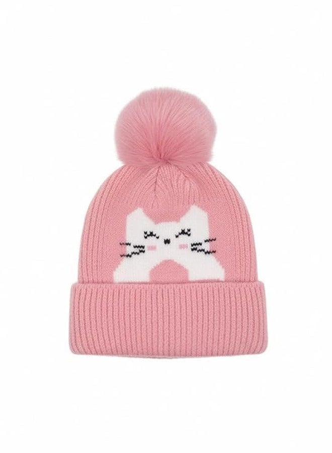 FAMWRAPZ Baby Woolen Cap with Big Bow - Soft Knitted Winter Beanie Hat for Infants & Toddlers (6-24 Months) Pink - Image 1