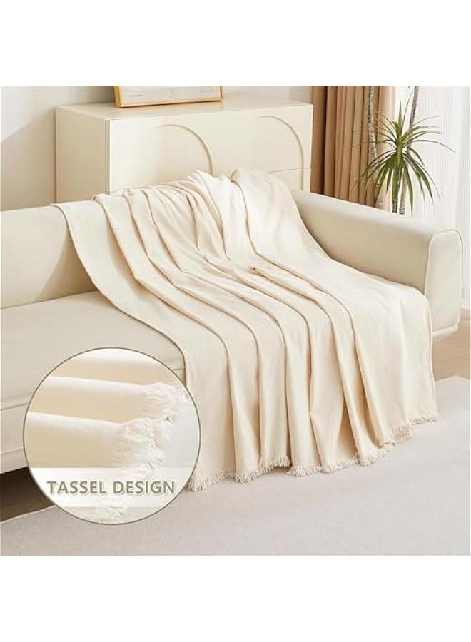 HOOKOR Couch Cover, Boho Sofa Covers Chenille Couch Covers for 2-3 Cushion Couch Sectional Sofa Covers for L-Shape Washable Couch Cover Blanket with Tassel Pet Couch Cushion Cover (Beige, 180x130cm) - Image 3