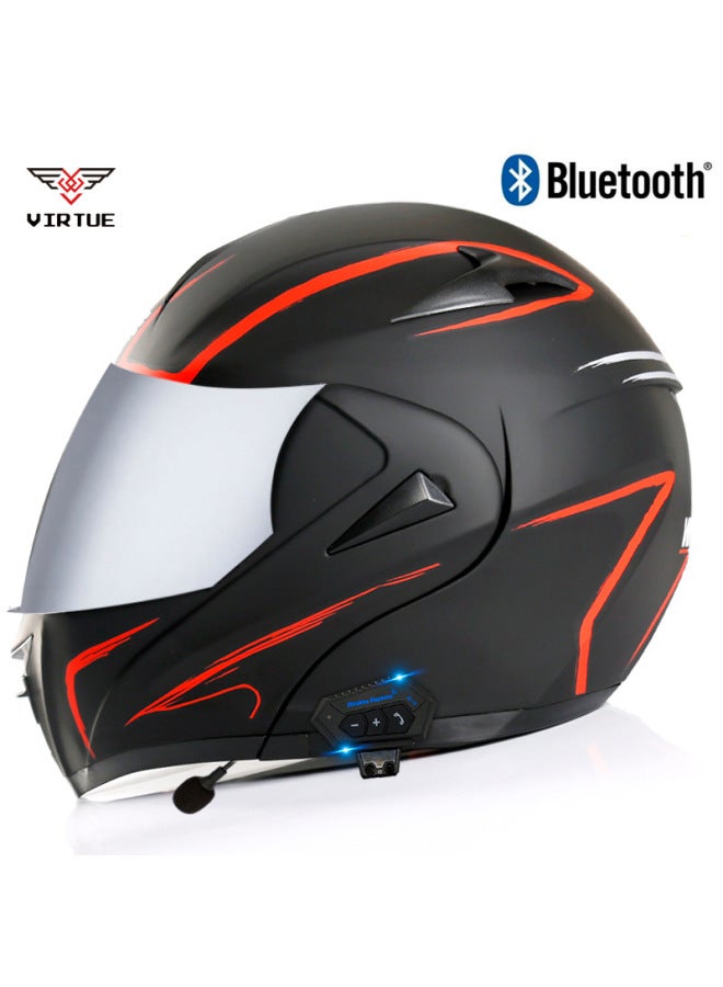 Bluetooth Open-face Motorcycle Helmet - Asian Red Lightning with Silver-plated Mirror
