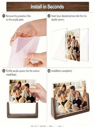 Elegant U-Shaped Solid Wood Photo Frame with Clear Acrylic Panels – Rustic and Modern Design for Tabletop Display – Perfect for Home, Office, Weddings, and Special Events – Multi-Purpose Stand for Business Cards, Conference Signs, and Desk Calendars - view 4