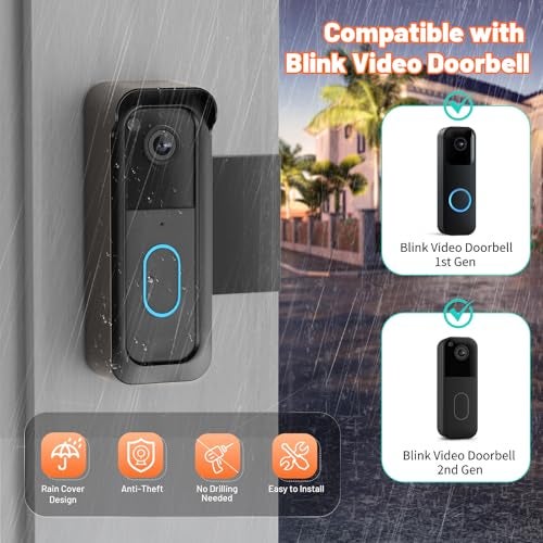 Satisure Blink Doorbell Mount, 2nd Gen Anti-Theft Blink Doorbell Camera Mount No Drilling with Rain Cover, Fit for Blink Video Doorbell 1st & 2nd Gen, No Block Sensor & Night Vision - Image 4