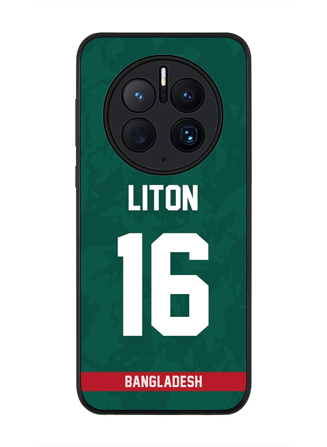 Rugged Black Edge Case for Huawei Mate 50 Pro, Slim fit Soft Case Flexible Rubber Edges Thin Cover - Player Name - Liton Das, Jersey Number- 16