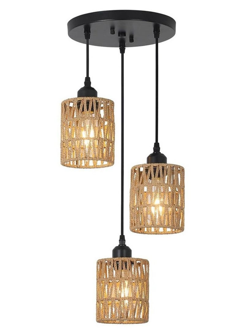 ERENYEA 3 Head Rattan Chandelier, Adjustable Height Chandelier Lighting Device, Suitable For Kitchen Island, Living Room, Dining Room, Bedroom - Image 1