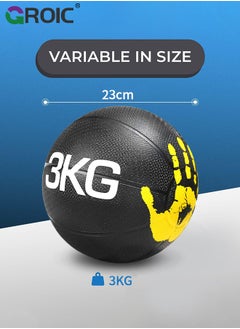 GROIC 3KG Medicine Ball with Dual Texture Hand Pattern, Weighted Medicine Ball for Workouts Exercise Balance Training, Core Strength, Balance and Coordination Exercise, Non-Slip Rubber Shell  - Image 2