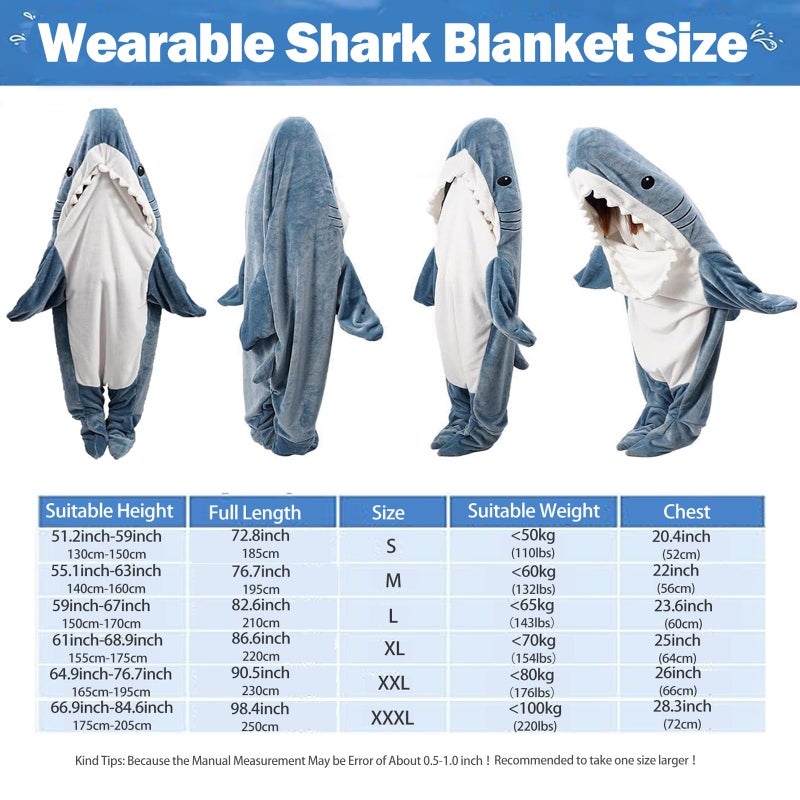 DDMY Shark Blanket Cozy Blanket Hoodie  XL Size Flannel Shark Onesie Wearable Blanket for Adult Cartoon Throw Blankets Cute Shark Sleeping Bag Funny Halloween Blanket Christmas Blanket Shark Costume - Image 3