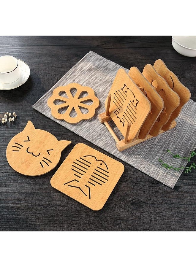KITQO Wooden Beverage Coasters, Thickened Insulation Mats, Dining Mats, Pot Mats, Bowl Mats, and Plate Mats, Wooden Coaster Set Reusable Coffee Table Coasters (Random Pattern, 4 Pieces) - Image 5