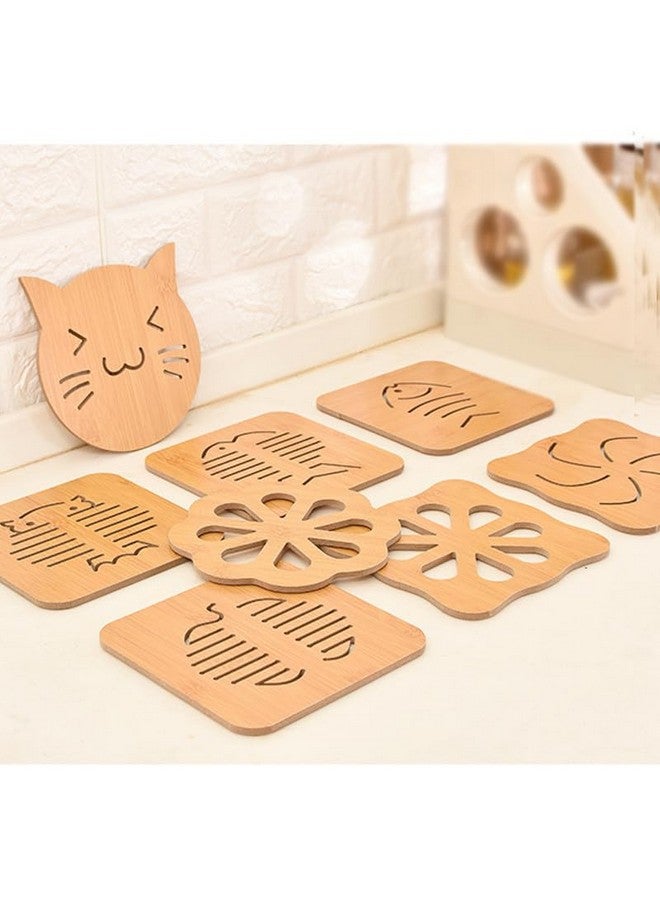 KITQO Wooden Beverage Coasters, Thickened Insulation Mats, Dining Mats, Pot Mats, Bowl Mats, and Plate Mats, Wooden Coaster Set Reusable Coffee Table Coasters (Random Pattern, 4 Pieces) - Image 2