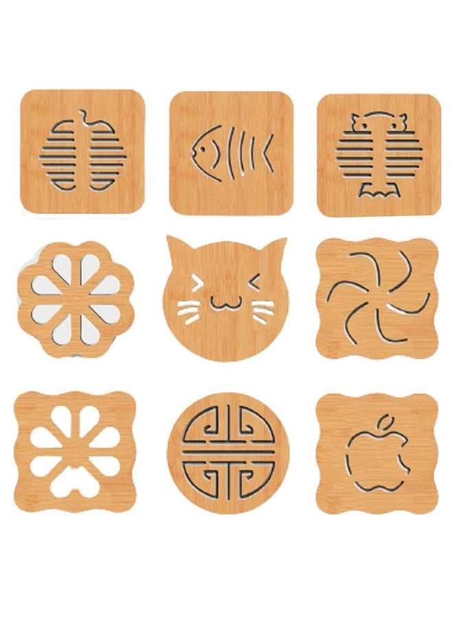 KITQO Wooden Beverage Coasters, Thickened Insulation Mats, Dining Mats, Pot Mats, Bowl Mats, and Plate Mats, Wooden Coaster Set Reusable Coffee Table Coasters (Random Pattern, 4 Pieces) - Image 1