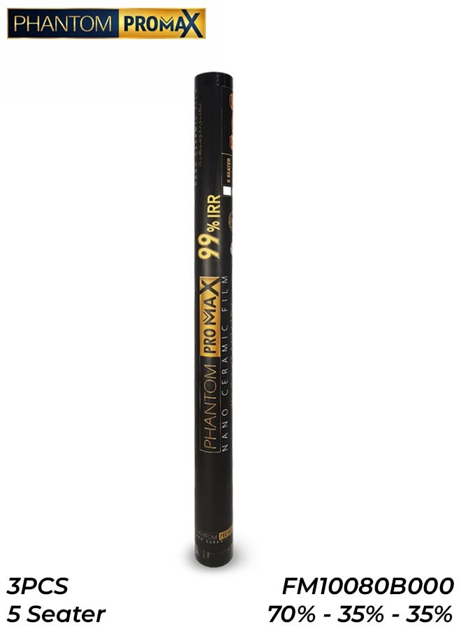 فانتوم مجموعة أفلام تظليل زجاج السيارات PHANTOM Nano Ceramic للسيارات ذات 5 مقاعد، تحجب 99% من الأشعة تحت الحمراء والأشعة فوق البنفسجية، وPhantom Pro Max عازل حراري، بنسبة نفاذية ضوئية مرئية 70% و35%، سهلة التركيب - FM10080BOOO - Image 1