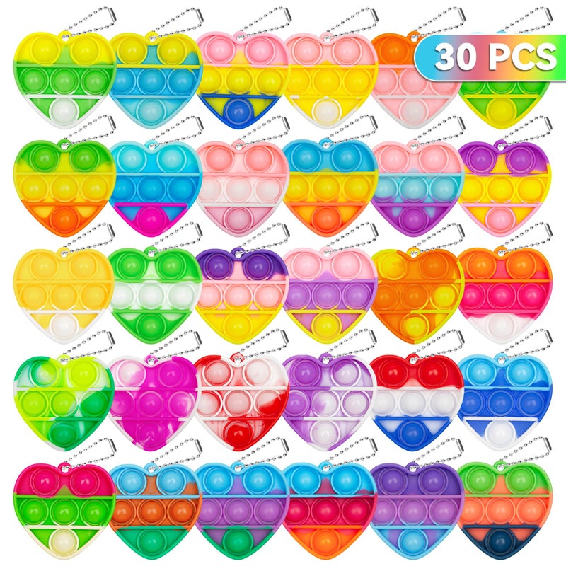 PICcircuit Pop Fidget Toys Bulk Its Valentines Day Gifts for Kids 30 Pack Valentines for Kids Classroom Valentines Day Party Favors Mini Heart Pop Fidget Keychain It Bulk Toys Valentine Goodie Bags Boys Girls - Image 2