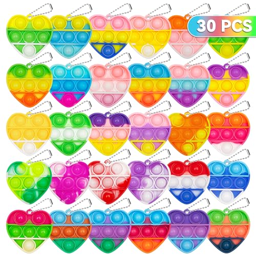 PICcircuit Pop Fidget Toys Bulk Its Valentines Day Gifts for Kids 30 Pack Valentines for Kids Classroom Valentines Day Party Favors Mini Heart Pop Fidget Keychain It Bulk Toys Valentine Goodie Bags Boys Girls - Image 1