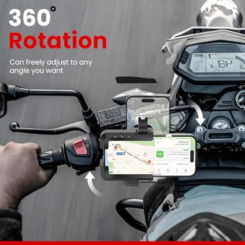 AUTOGUYS JG05 Mobile Holder for Bike Motorcycle Scooter Bicycle Bike Mobile Holder with Handlebar & Mirror Dual Fittings Cellphone Holder for Maps GPS Navigation 360° Rotation Phone Mount-Black - Image 2
