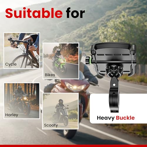 AUTOGUYS JG05 Mobile Holder for Bike Motorcycle Scooter Bicycle Bike Mobile Holder with Handlebar & Mirror Dual Fittings Cellphone Holder for Maps GPS Navigation 360° Rotation Phone Mount-Black - Image 4