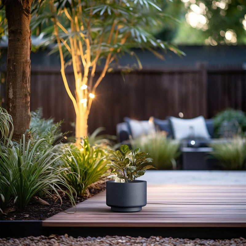 Kante 9.8 Inch Dia Concrete Planter, Round Pedestal Design Garden Pot for Indoor Outdoor Plants, Modern Flower Pot with Drainage Hole, Charcoal Finish with Painted Interior - Image 3