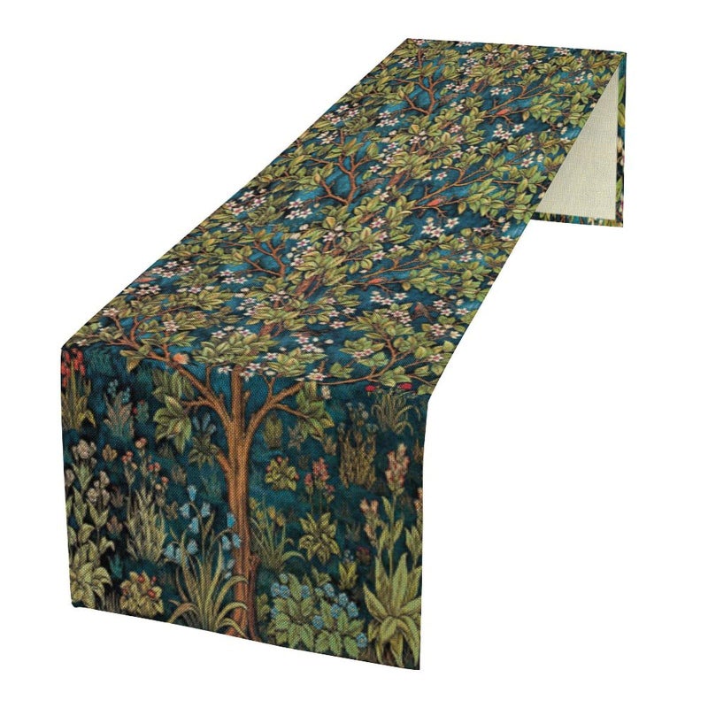 Yearn Jear William Morris Floral Table Runner, Vintage Green Botanical Printed Table Runner for Home Kitchen Dining Table Decoration,13x36 Inch - Image 1