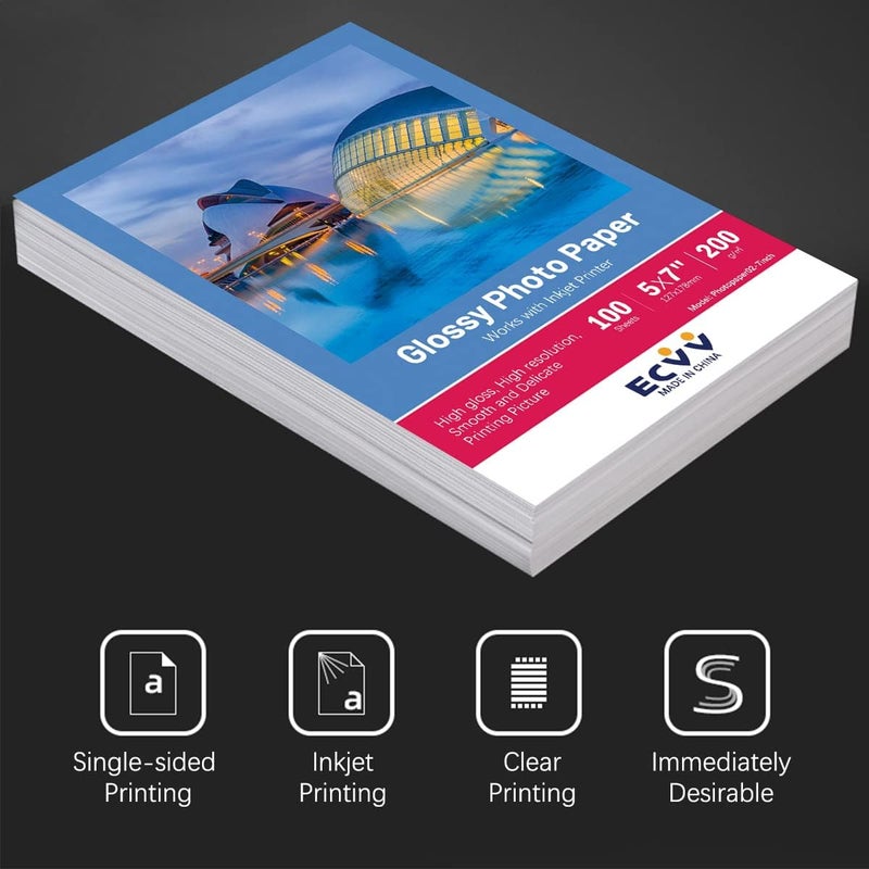 ECVV 7 Inch Cast Coated Photo Paper For Photograph Printer 5X7 Inch（127*178Mm）White Glossy (100 Sheets) - Image 2
