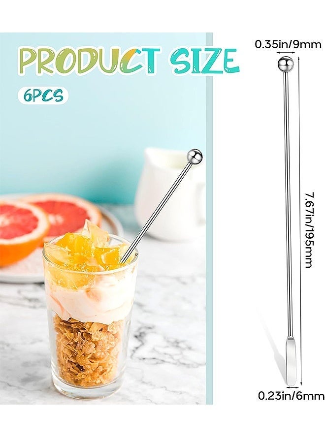 شاو تشن 6 قطع قهوة من الفولاذ المقاوم للصدأ مع مجاذوف مستطيلة صغيرة، عصا معدنية قابلة لإعادة الاستخدام، للقهوة وشوكولاتة الحليب - Image 2