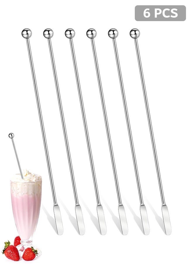 شاو تشن 6 قطع قهوة من الفولاذ المقاوم للصدأ مع مجاذوف مستطيلة صغيرة، عصا معدنية قابلة لإعادة الاستخدام، للقهوة وشوكولاتة الحليب - Image 1