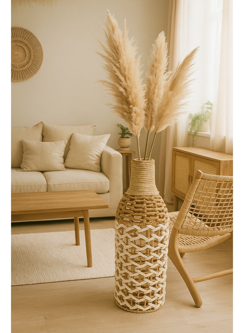 YINZUO YINZUO Jute Floor Vase with Iron Frame Covered in Handwoven Jute Rustic Boho Decorative Vase for Pampas Grass, Artificial Flowers, and Home Decor Tall Vase for Living Room & Entryway (Desing 1) - Image 1