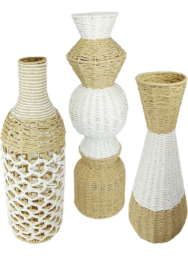 YINZUO YINZUO Jute Floor Vase with Iron Frame Covered in Handwoven Jute Rustic Boho Decorative Vase for Pampas Grass, Artificial Flowers, and Home Decor Tall Vase for Living Room & Entryway (Desing 1) - Image 5