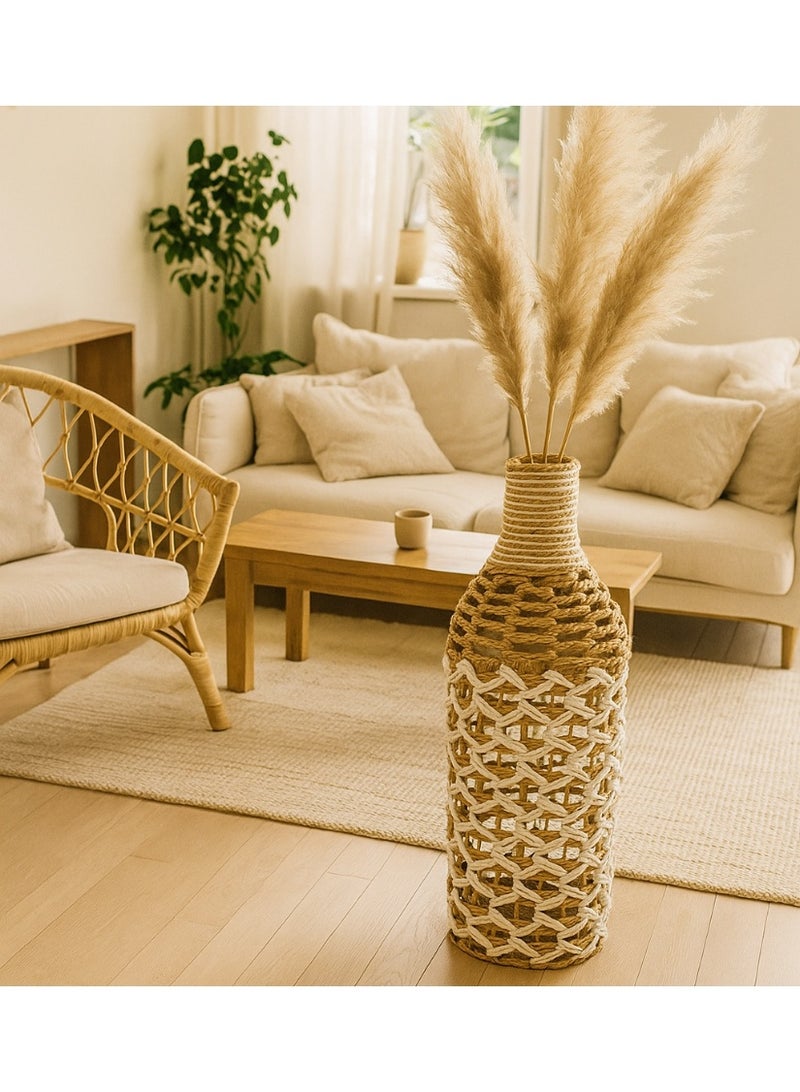 YINZUO YINZUO Jute Floor Vase with Iron Frame Covered in Handwoven Jute Rustic Boho Decorative Vase for Pampas Grass, Artificial Flowers, and Home Decor Tall Vase for Living Room & Entryway (Desing 1) - Image 3