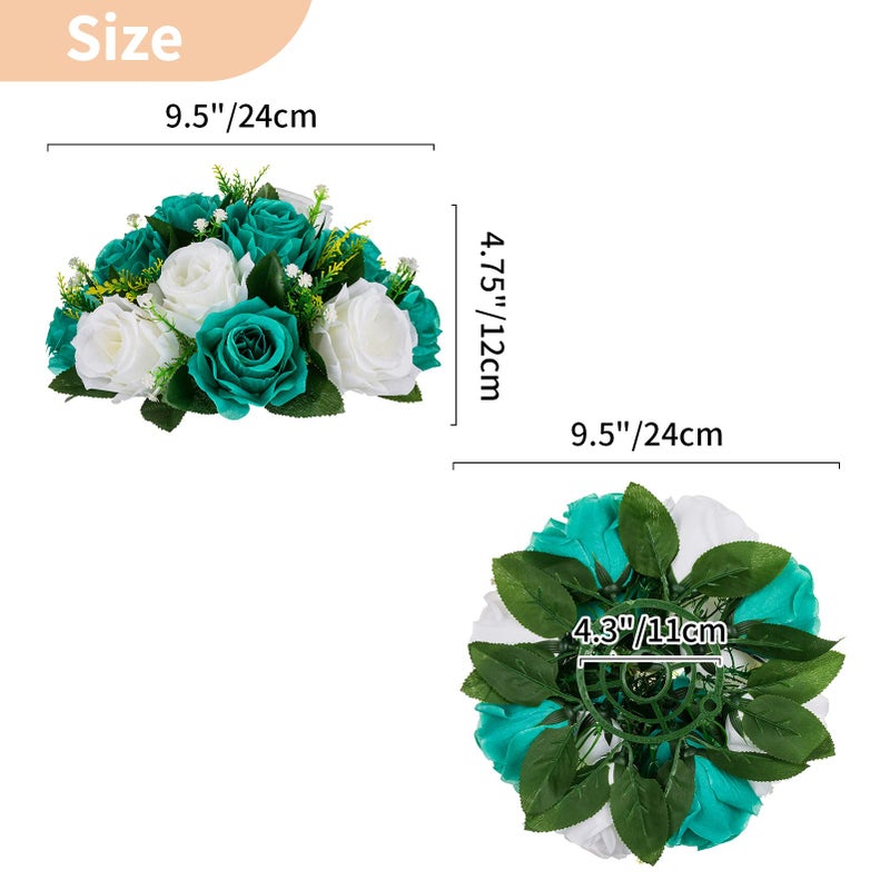 NUPTIO Flower Wedding Centrepieces for Tables - 10 Pcs 9.5in Diameter Teal & White Artificial Flowers Rose Ball for Centerpieces Table - Fake Rose Arrangements for Weddings Birthday Party Decorations - Image 5
