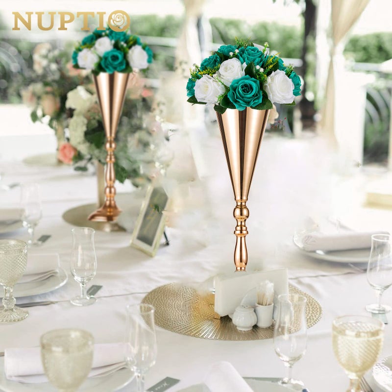 NUPTIO Flower Wedding Centrepieces for Tables - 10 Pcs 9.5in Diameter Teal & White Artificial Flowers Rose Ball for Centerpieces Table - Fake Rose Arrangements for Weddings Birthday Party Decorations - Image 4