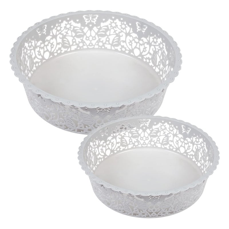 Kuber Industries Leaf Design Multipurpose Round Shape Basket Ideal For Friuts Vegetable Toys Small Large Pack of 2 Grey - Image 1