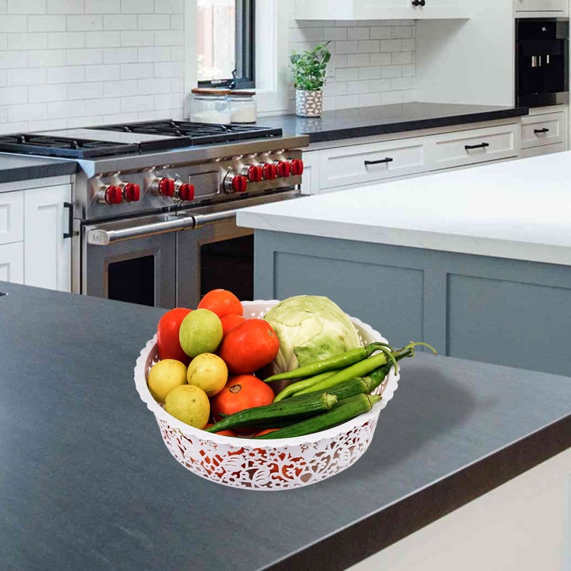 Kuber Industries Leaf Design Multipurpose Round Shape Basket Ideal For Friuts Vegetable Toys Small Large Pack of 2 Grey - Image 5