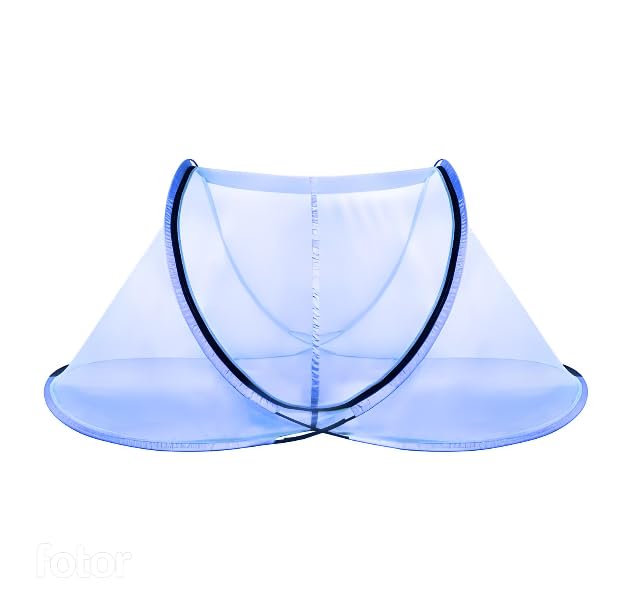 DIVAYANSHI Mosquito Net for Single Bed | Foldable Machardani | Polyester Strong 30GSM mesh | PVC Coated Corrosion Resistant Steel Wire - Blue - Image 1