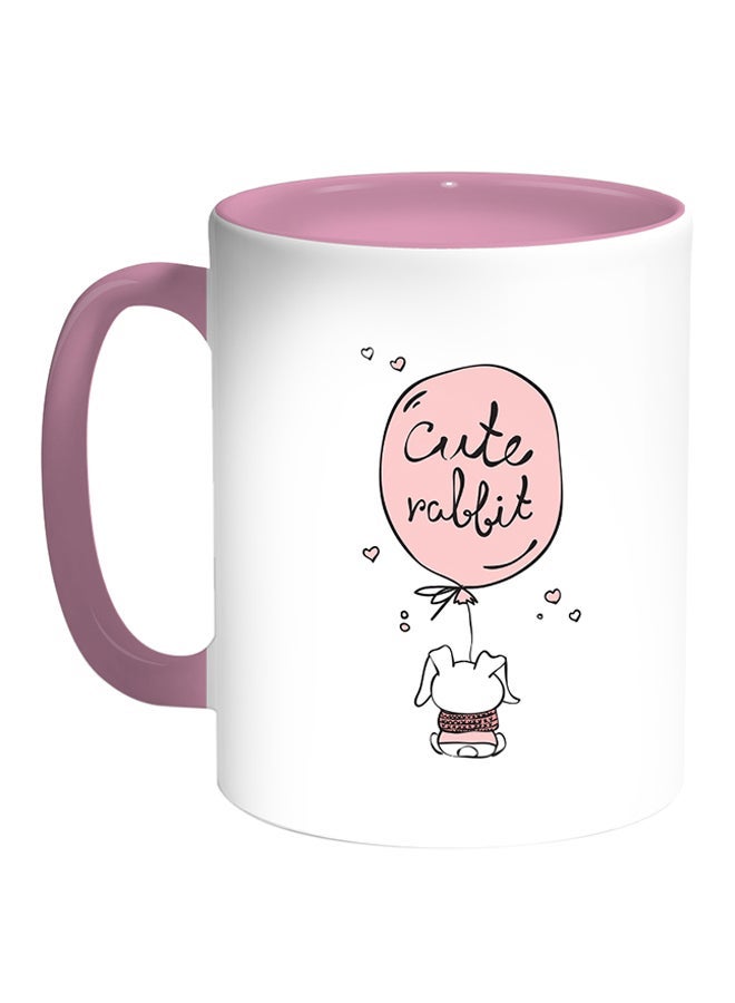 RYN Cartoon Drawings - Rabbits Printed Coffee Mug White/Pink 11ounce