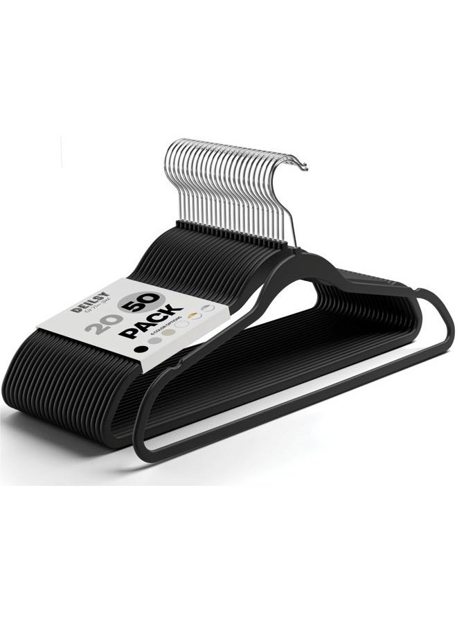 DEILSY Space Saving Black Non Velvet Hanger 50 Pack - Image 1