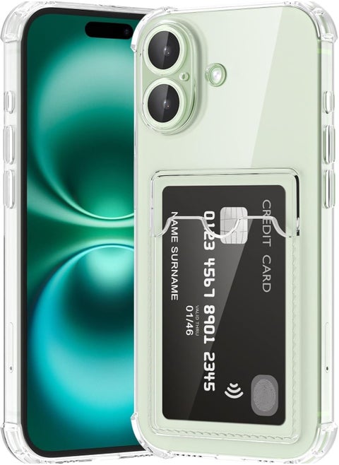 Shockproof Back Case Cover with Best Camera Protection Compatible with Iphone 16 Shockproof Case Reinforced Edges Protection with Card holder for iphone 16 (Clear, Iphone 16)