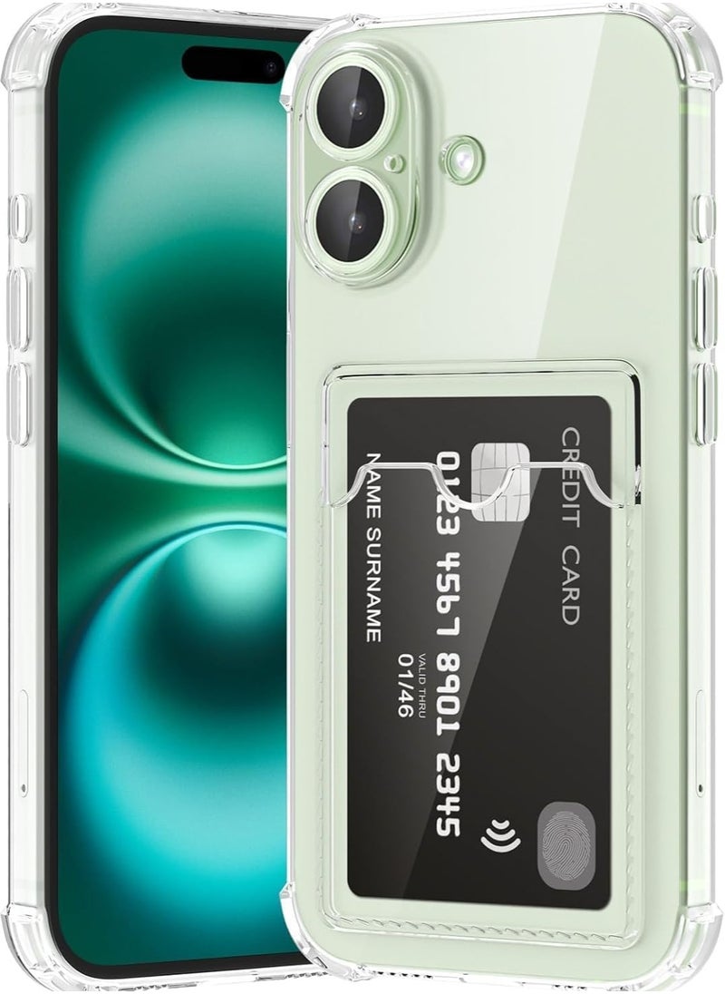 Shockproof Back Case Cover with Best Camera Protection Compatible with Iphone 16 Shockproof Case Reinforced Edges Protection with Card holder for iphone 16 (Clear, Iphone 16)