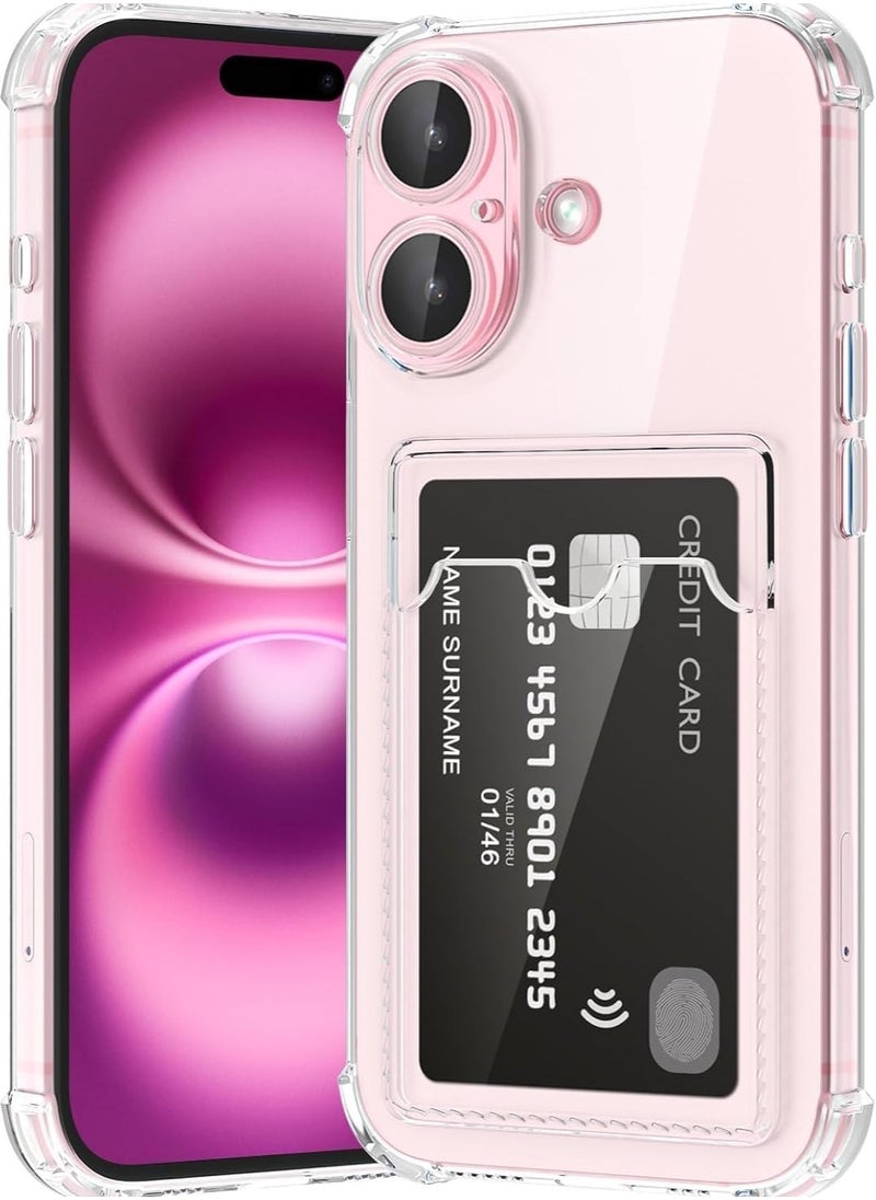Shockproof Back Case Cover with Best Camera Protection Compatible with Iphone 16 Shockproof Case Reinforced Edges Protection with Card holder for iphone 16 (Clear, Iphone 16)